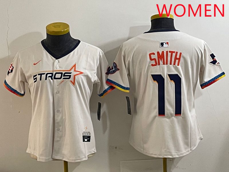 Women Houston Astros 11 Smith Cream Fourth generation Joint Name Nike 2025 MLB Jersey style 1